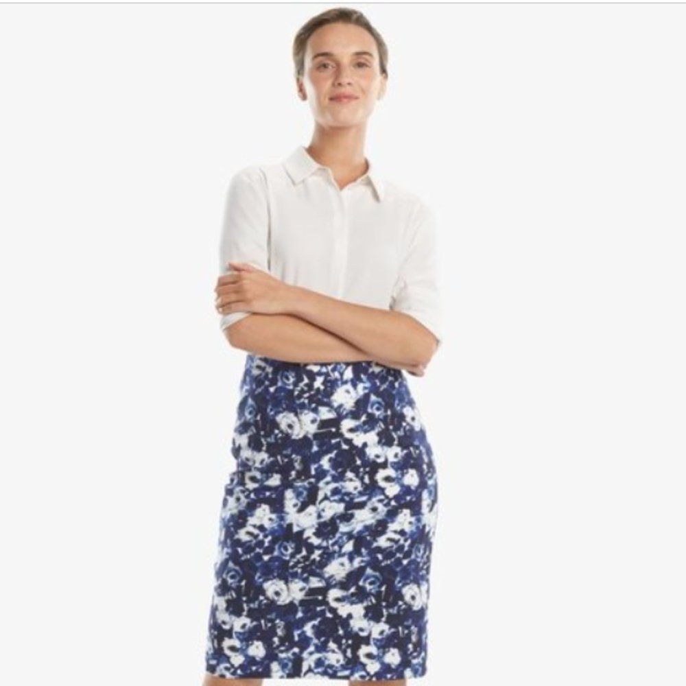 NWT MM Lafleur The Cobble Hill Skirt Floral Cotton in Blue / Ivory